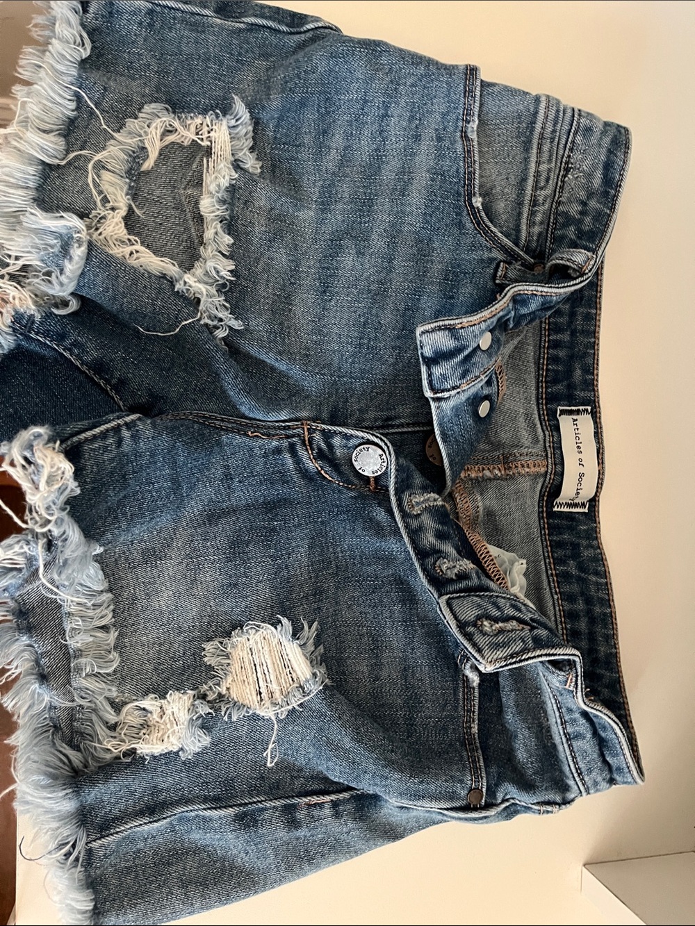 Articles Of Society Distressed Denim Cutoff Shorts - Blue